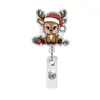 Hombre de Jengibre Animal Navideño Clip de Insignia Acrílico Retráctil Giratorio Portatarjeta de Identificación de Oficina para Personal Médico Fácil