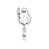 Halloween Fantasma Acrílico Glitter Médico Fofo Retrátil Rotativo Porta-Crachá Presente Fivela Puxadora de Identificação