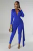 TD2782 Nuevo Pantalón de Color Sólido Sexy con Escote en V Profundo y Mangas Largas para Mujer Transfronterizo Europeo y Americano