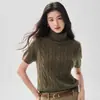 Suéter de cachemira retro de punto trenzado de manga corta para mujer, nueva colección otoño/invierno 2026, cuello alto, suave y cómodo, estilo jersey, manga corta, top elegante