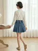 Saia Plissada Jeans Estilosa para Meninas 2026 Estilo Coreano Outono Inverno Saia Curta para Meninas Saia de Comprimento Médio Roupa Infantil Saia Tendência