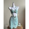 [Mambo Menta] Bikini Sexy de Tres Piezas con Falda Dividida, Reunión para Pecho Pequeño, Traje de Baño para Vacaciones en la Playa y Aguas Termales