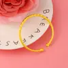Pulsera Trenzada de Oro Arena Vietnamita para Mujer, Pulsera Abierta de Doble Perla, Latón Chapado en Oro Real Joyería al por Mayor