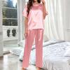 Conjunto de duas peças para casa, novo, de manga curta, calça de pijama folgada, gola redonda grande, para primavera, verão e outono, atacado