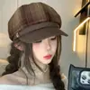 Gorra Octogonal de Moda a Cuadros Vintage para Mujer, Boina Versátil Casual de Otoño e Invierno, Boina Adelgazante para Viaje, Gorra de Periodista Estilo Británico