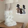 Botas y Calcetines de Algodón para Niños, Lindos Lazos de Bola, Calcetines de Felpa con Encaje Lolita, Cubrepiernas de Otoño e Invierno para Niñas Coreanas