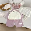 Conjunto de 3 Peças de Colete de Primavera Super Fofo para Meninas, Conjunto de 3 Peças Adorável de Colete Cartoon para Bebê, Camiseta Básica e Calça Casual