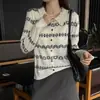 Cárdigan de Punto Jacquard Estilo Retro Coreano Otoño 2026 para Mujer Cuello de Muñeca de Encaje Manga Larga Holgado Adelgazante Top Versátil