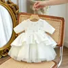 Vestido de princesa para niña, nuevo estilo 2026, atuendo de actuación estilo coreano para el primer cumpleaños, elegante vestido de florista para boda, falda abullonada con estilo