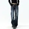 Jeans de pierna recta acampanados azul grisáceo estilo retro americano para mujer, pantalones bootcut ajustados de tiro bajo de moda, nuevos