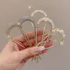 Exquisita y Lujosa Horquilla de Aleación en Forma de U para Fijar y Peinar el Cabello, Horquilla de Perlas y Pedrería para Mujeres