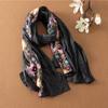 Moda retrô na moda lenço de seda personalizado bordado flor impressão confortável respirável protetor solar estilo étnico capa grande xale
