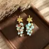 Pendientes de Uva Verde Estilo Vintage, Retro Francés Lujo Ligero Diseño de Nicho de Alta Gama Pendientes de Perlas