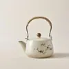Tetera de Cerámica Ru Kiln con Esmalte Agrietado Anti-quemaduras, Tetera Azul y Blanca con Asa de Flor de Loto para Uso Doméstico, Venta al por Mayor Logo Personalizado