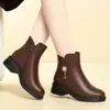 Botines Cortos de Piel Suave para Mujer, Otoño e Invierno, Forro de Felpa, Cálidos y Cómodos, Negros, Tacón Grueso, Decoración de Flor Metálica, Suela Suave, Botas de Moda de Goma