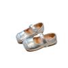 Sapatos de Princesa para Meninas 2024 Primavera Novos Sapatos Infantis de Couro Prata Sapatos de Passarela para Bebês Sapatos Únicos com Strass