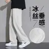 [Destacado] Pantalones de Hielo de Seda para Hombre, Delgados de Verano, Holgados, Pierna Recta, de Malla, Casuales, Pantalones Largos de Gama Alta