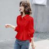 Primavera y otoño nuevo solapa japonés elegante commuter cárdigan ajustado un solo botón color sólido blanco camisa de manga larga top