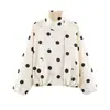 Chaqueta Corta de Lunares con Cuello Alto para Mujer, Chaqueta Cortavientos Informal Holgada con Dobladillo de Cordón, Ropa de Otoño para Mujer al por Mayor 8372236