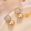Aretes de borla de perla color champán cuadrado francés nuevo temperamento aretes de personalidad de alta gama aretes simples