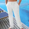 Novas Calças Casuais de Verão Respiráveis para Homem da Amazon Transfronteiriça com Cintura de Cordão, Múltiplos Bolsos, Calças Longas de Praia de Algodão e Linho