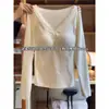 Derong [con Almohadilla Extraíble en el Pecho] Camisa Base Coreana de Encaje con Escote en V y Lazo, Parte Inferior Cepillada, para Mujer