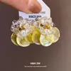 Brincos de Concha em Forma de Agulha de Prata de Verão com Pedra Triturada, Brincos de Nicho de Alto Padrão, Estilo de Férias Doce e Fresco para Mulheres