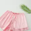 Comercio Exterior Transfronterizo Ropa de Casa para Mujer Traje Verano Nuevo Cárdigan de Solapa Mangas Cortas Pantalones Cortos Pijama Rosa Suministro al por Mayor
