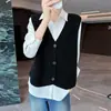 Chaleco de punto de lana pura estilo vintage transfronterizo con cuello en V, cárdigan suéter de otoño e invierno para mujer, top grueso sin mangas para superponer