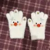 Luvas de Pelúcia Quentes Tricotadas de Cinco Dedos com Gatinho de Strass para Mulheres no Inverno, Versáteis à Prova de Frio e Vento para Ciclismo, Aconchegantes