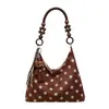 Bolso de Hombro de Lunares para Mujer 2026 Nuevo Vintage Bolso de Axila con Cuentas de Madera Versátil Pequeño Bolso de Mano para Viajes Cotidianos Bolso Tipo Dumpling Bolso Tote