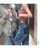 Pantalones vaqueros de pierna ancha con estampado retro estilo americano, altos y acampanados, de verano para mujer, de cintura alta, sueltos y rectos.