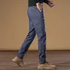 Calças Casuais Cinza de Alta Qualidade de Hong Kong Masculinas 2025 Novas Outono Slim-fit Calças Retas de Negócios Forradas com Lã Espessadas