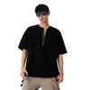 Camiseta Texturizada con Media Cremallera para Hombre, Estilo Retro Americano Old Money, Fresca de Manga Corta, Marca Nueva de Verano de Moda, de Manga Corta Fluida