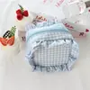 Bolso pequeño de cuadros simple y fresco, monedero de encaje lindo estilo ins, bolsa de almacenamiento portátil multifuncional de gran capacidad