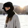 Nuevo Set de Dos Piezas de Punto Rayado para Otoño e Invierno con Calentador de Cuello, con Forro Polar, Gorro de Punto Cálido que Cubre la Cara, a Prueba de Frío