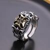 Anillo para Hombre de Plata Tailandesa Vintage Plata S925 Cruz Anillo para Hombre de Boca Abierta Personalidad Vivible Moda Dominante Tendencia Ajustable