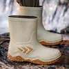 Venta Caliente Transfronteriza Botas de Agua de Goma Antideslizantes para Hombre, Altura Media Pantorrilla, Puño Elástico, Resistentes al Desgaste, Impermeables, para Pesca, Conductor, Obra
