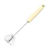 Batidor de huevos pequeño semi-automático manual para repostería casera, batidora de mano con mango de madera, batidor de huevos para pastel y crema