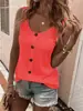 2026 Amazon Ropa de Mujer Transfronteriza Europea y Americana Diseño de Botones Verano Nuevo Color Sólido Botón Cuello Redondo Camiseta sin Mangas Camiseta