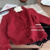 Suéter cárdigan de cuello redondo con borlas para niña, nuevo abrigo con hebilla de estilo chino retro grueso para bebé, otoño e invierno 2024