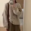 Casaco de Tricô Versátil, Macio e Aconchegante, Estilo Coreano, Novo Casaco Outono/Inverno, Cor Sólida, Barra com Punho, Estilo Simples, Cardigã de Tricô com Gola Redonda para Mulheres