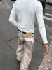 Pantalones casuales rectos holgados, de patchwork estructurado, lavados y desgastados, con estampado de leopardo personalizado