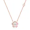 En Stock al por Mayor Rueda de la Fortuna S925 Plata de Ley Collar Corazón Flor de Cerezo para Mujer Cadena de Clavícula con Circonita de Corazón Nicho Lujo Ligero