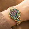 Nuevo reloj de pulsera de cuarzo para mujer transfronterizo con correa tejida de colores, estilo étnico vintage, reloj individual artístico bohemio