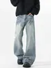 Roupa Masculina Fengshe / Jeans Flare Rachado Desgastado Raio Retro Americano Jeans Solto High Street Masculino