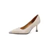 Zapatos de tacón alto estilo socialité elegantes de 7 cm, nuevo modelo de verano 2026, punta fina, tacón de aguja, zapatos de cuero sin cordones de corte bajo