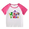2023 Novas roupas infantis, camiseta de manga curta para crianças, verão, meninos e meninas, camisa de base raglan, camiseta de meia manga para bebês, top infantil