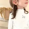 Camiseta Térmica de Fleece com Manga Longa para Meninas Outono/Inverno Roupa de Baixo Gola Meio Alta com Babados Crianças Tamanhos Médio e Grande