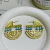 Brincos Completos de Metal Semicirculares Textura de Totem Pedra Olho de Tigre Turquesa Brincos Argola Multicamadas com Contas Brincos Modernos